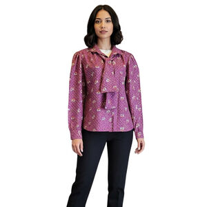 Laura Mae Vintage Purple Floral Peasant Blouse Size 16